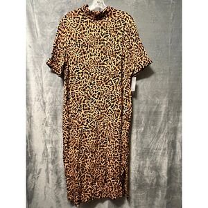 Chico's Leopard Print Midi Dress Women's 2.5 Mock Neck Caftan Animal Print NWT